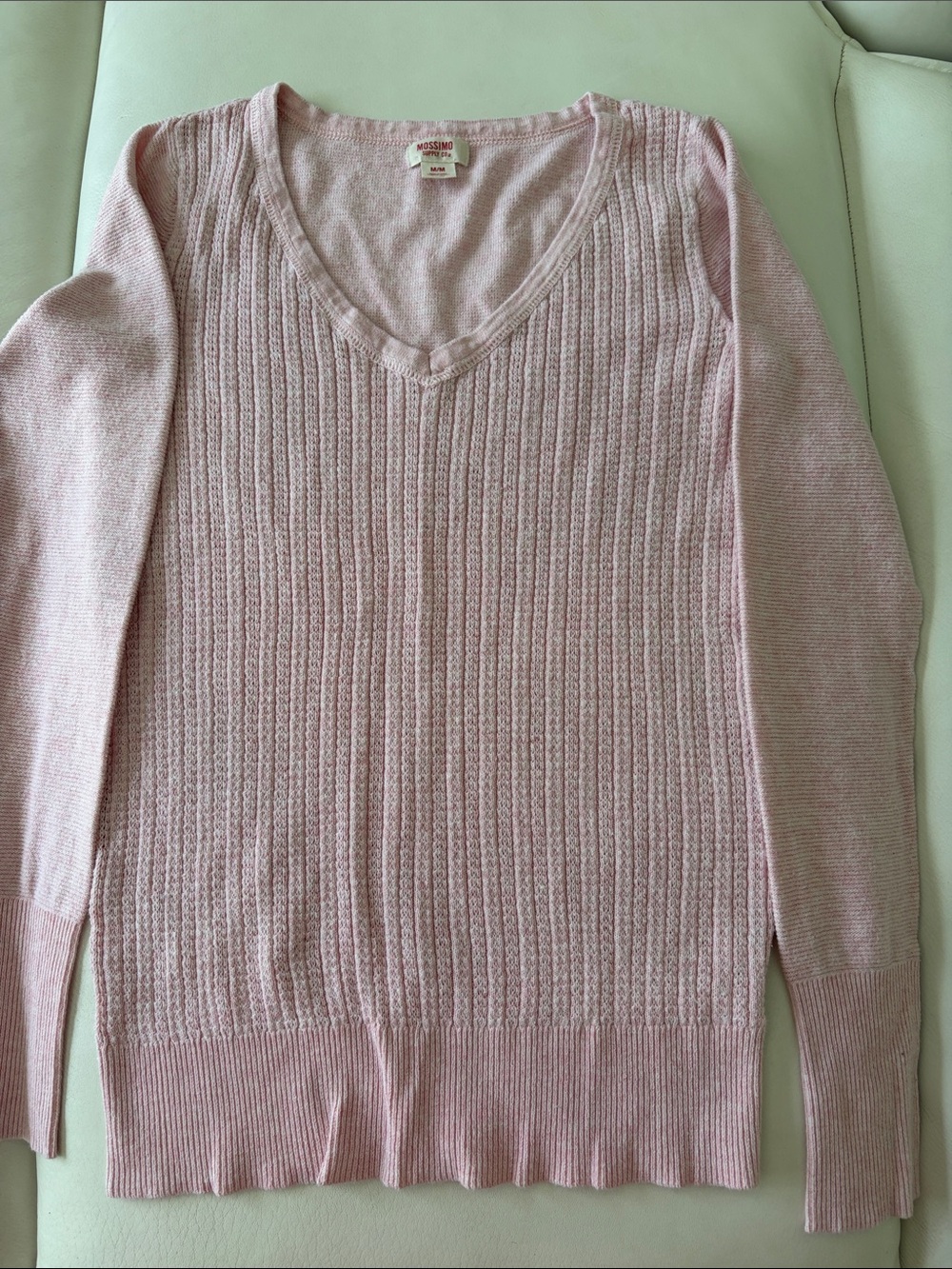 Massimo Supply Co. Light Pink V-Neck Ribbed Knit Sweater